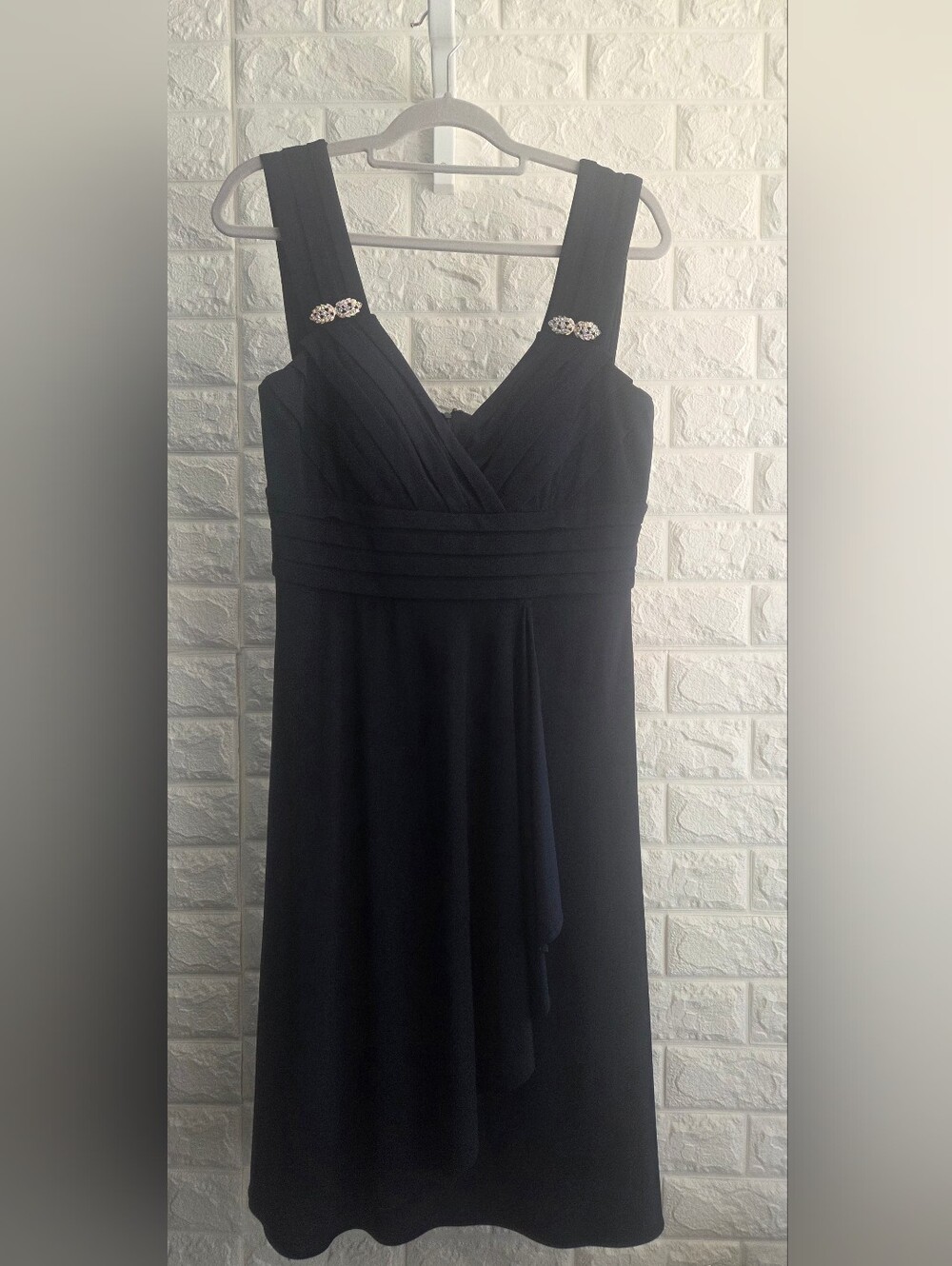 R&M Richards Navy Sleeveless V-Neck Cocktail Dress with Jeweled Straps